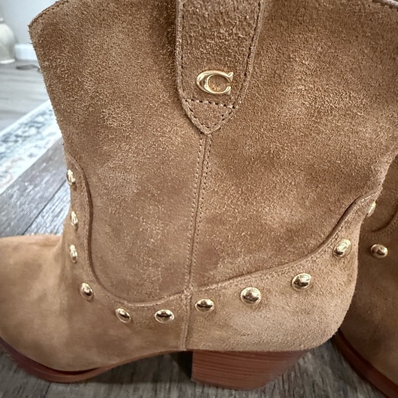 Coach Gold Studded Brown Suede Ankle Boots - Picture 3 of 7